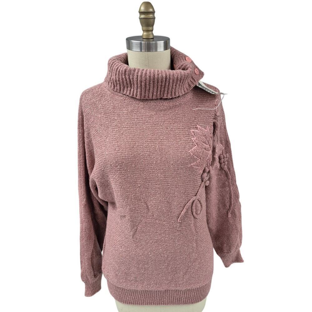 VTG 70s 80s NWT 3D Newcomer Leslie Fay Acrylic/Cotton Cowl Neck Sweater Pink  S